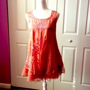 💯 % silk dress. Peach rose pink color. Beautiful